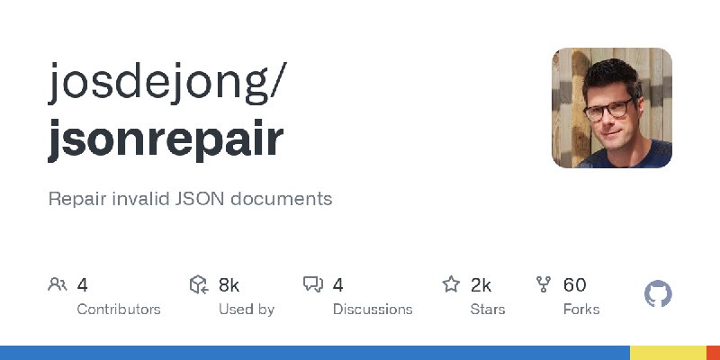 GitHub - josdejong/jsonrepair: Repair invalid JSON documents