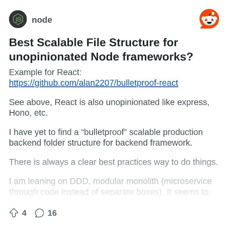 From the node community on Reddit: Best Scalable File Structure for unopinionated Node frameworks?