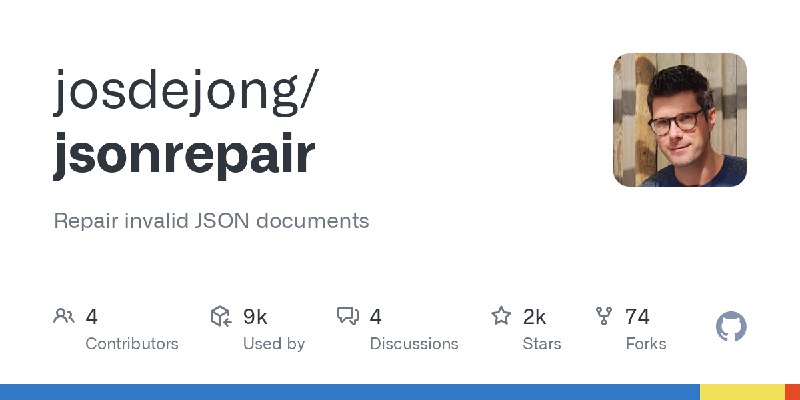 GitHub - josdejong/jsonrepair: Repair invalid JSON documents