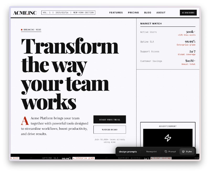 这个 Design Prompts 网站真不错，里边有 30+ 常见网页设计风格，提供了 Agent 的 Prompt