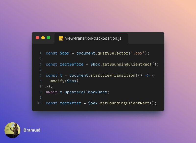 View Transitions Snippets: Keeping track of the old and new positions of a transitioned element
