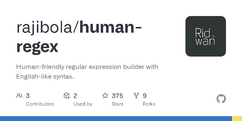 GitHub - rajibola/human-regex: Human-friendly regular expression builder with English-like syntax.