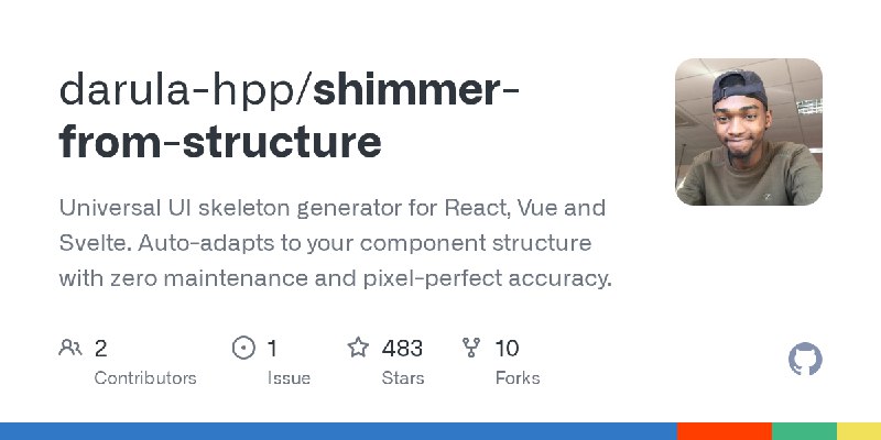 GitHub - darula-hpp/shimmer-from-structure: Universal UI skeleton generator for React, Vue and Svelte. Auto-adapts to your component…