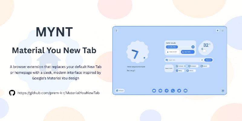 GitHub - prem-k-r/MaterialYouNewTab: A Simple New Tab (browser's home page) inspired with Google's 'Material You' design
