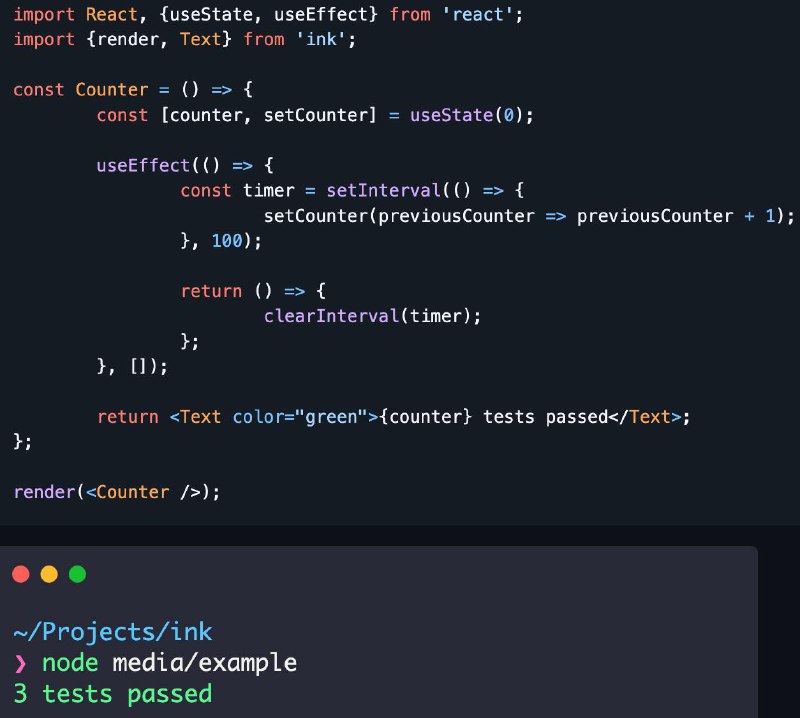 #前端 #开源 #CLI #react INK - 一款通过 React 构建交互式命令行应用的开源工具