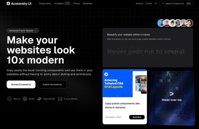 #工具推荐 #前端 #组件库  #tailwind #react #nextjs #motion #落地页 #tools #动画昨天群里看到的，相当漂亮的落地页酷炫组件库，且适用我的技术栈，加入知识库方便检索