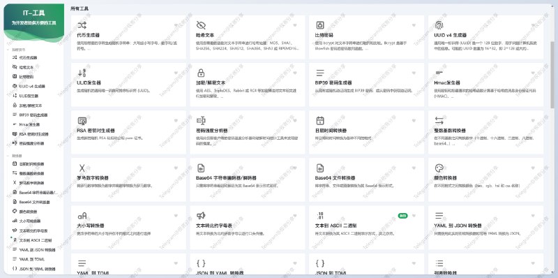 #开源 #建站 #工具⚙IT Tools - 又一款开源的在线工具箱程序🌐演示📄ToolsIT Tools 内置了近百种开发者常用的在线工具，你可以通过 Docker 一键部署看了一下代码，貌似还可以部署到 Vercel ，不过开发者并未提供方法该项目更新频繁，如果你想做一个工具站，那么可以尝试一下📑相关阅读傲星工具箱 - 一款开源的在线工具箱程序📮投稿    📢频道    💬群聊    🔎索引