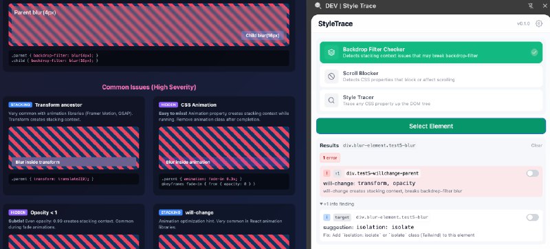 #碎碎念 #折腾 #CSS写了个新插件专门用来 debug css 诊断工具（插件化的把平常遇到的问题丢进去，方便我自己排查